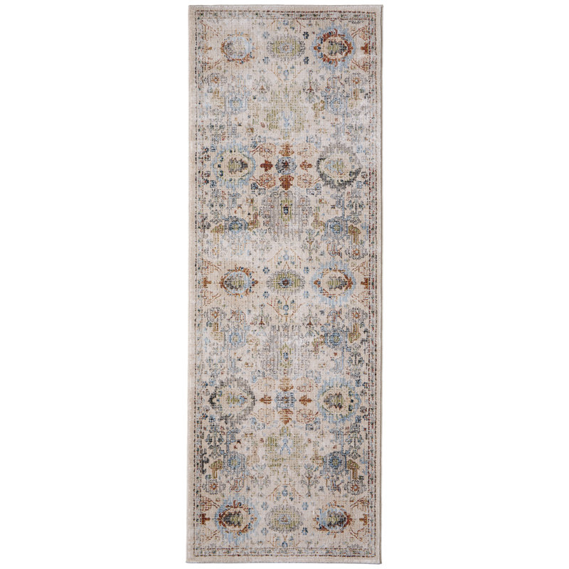 Claymore traditionnel floral et botanique, brun clair / bleu / rouge, Tapis de couloir 2 pi 6 po x 7 pi 3 po