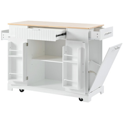 Mobile Kitchen Island On 5 Wheels With 3 Drawers, Open Side , And Adjustable Shelves