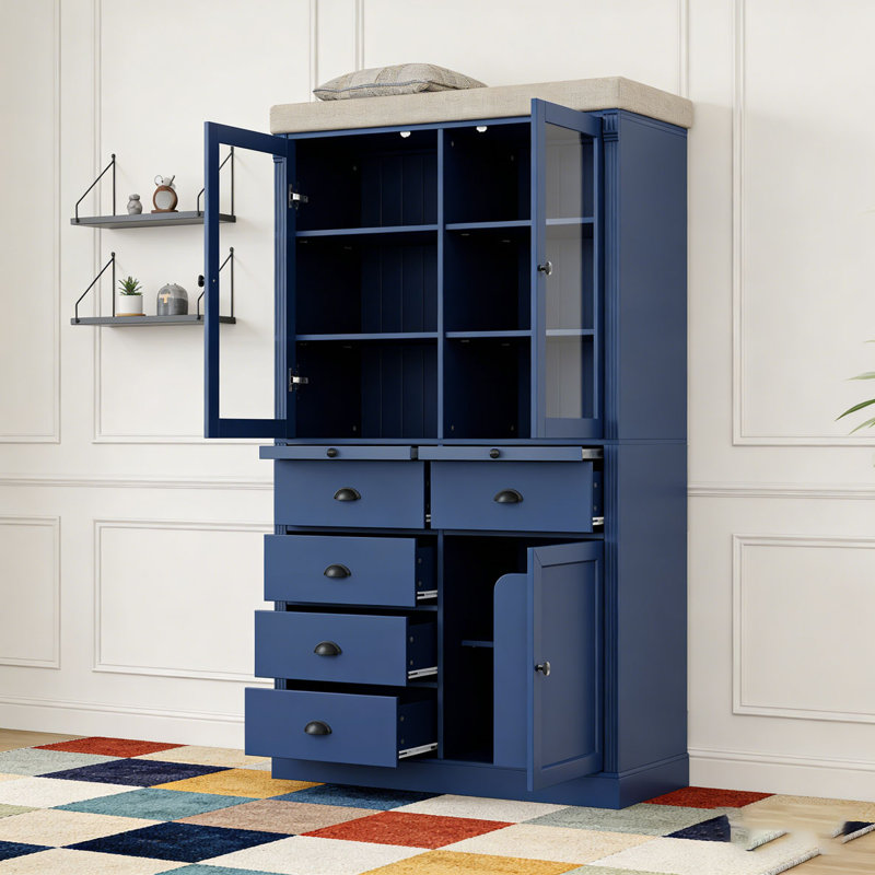 Armoire de rangement avec portes en verre 72 po H 72 po, 40 po x 20 po, Bleu