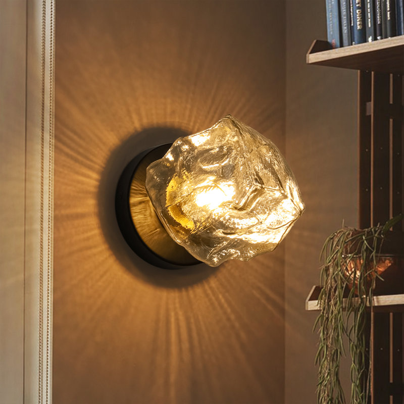 1-Light Modern Farmhouse Stone-Inspired Glass Shade Flush/Wall Mount Sconce