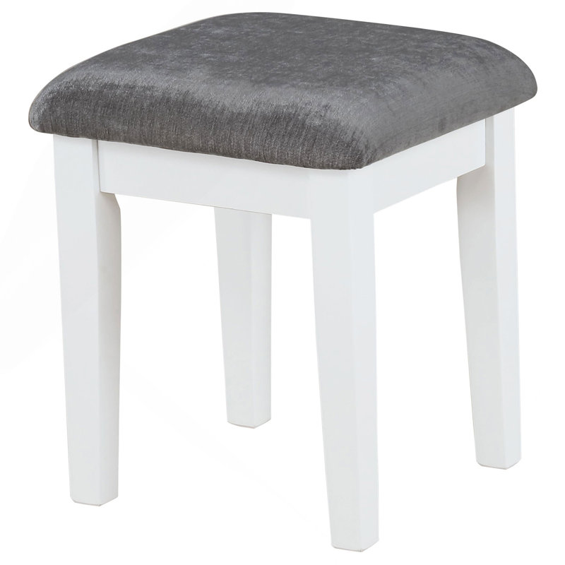 Ensemble coiffeuse blanche et gris foncé avec éclairage et tabouret