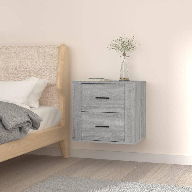 Jahque 50cm W Manufactured Wood Bedside Table, Concrete Grey