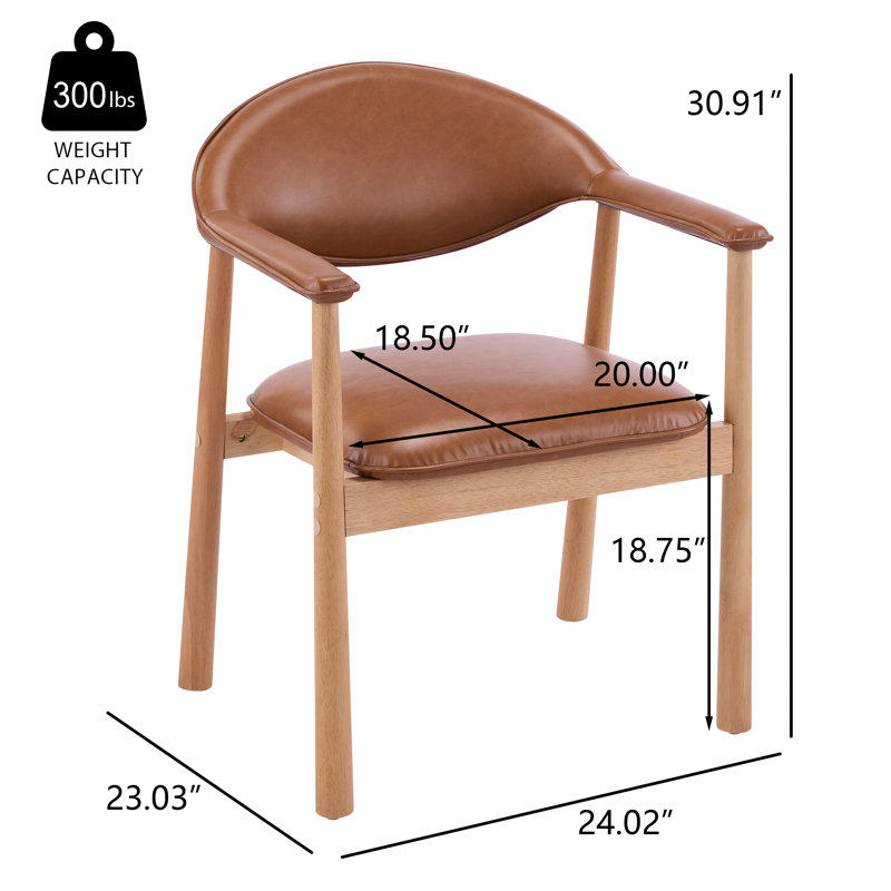 Auberkonos Mid-Century Modern Upholstered Dining Armchairs with Curved Back and Rubberwood Frame, 2