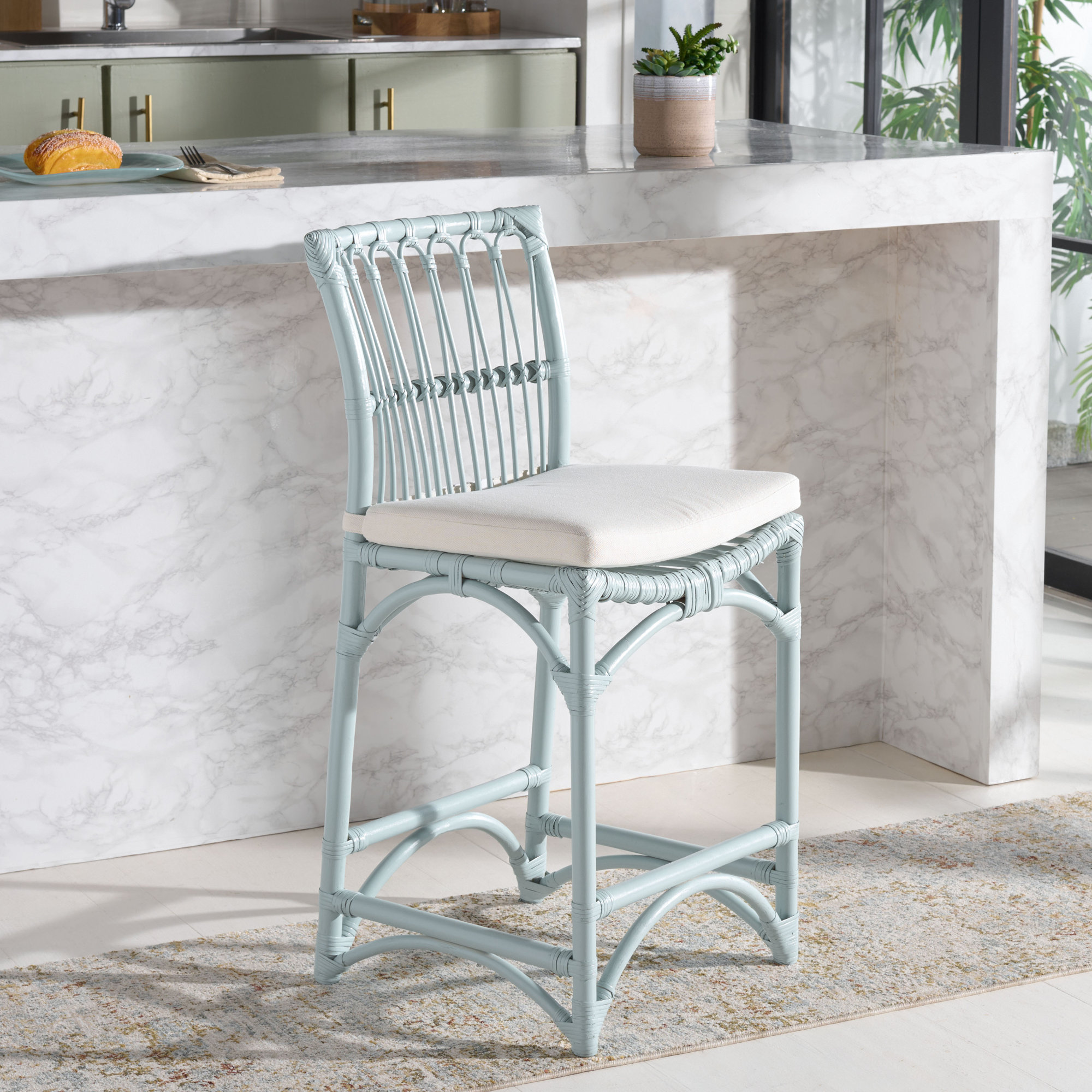 Zorianna Barstool with Cushion, Light Blue