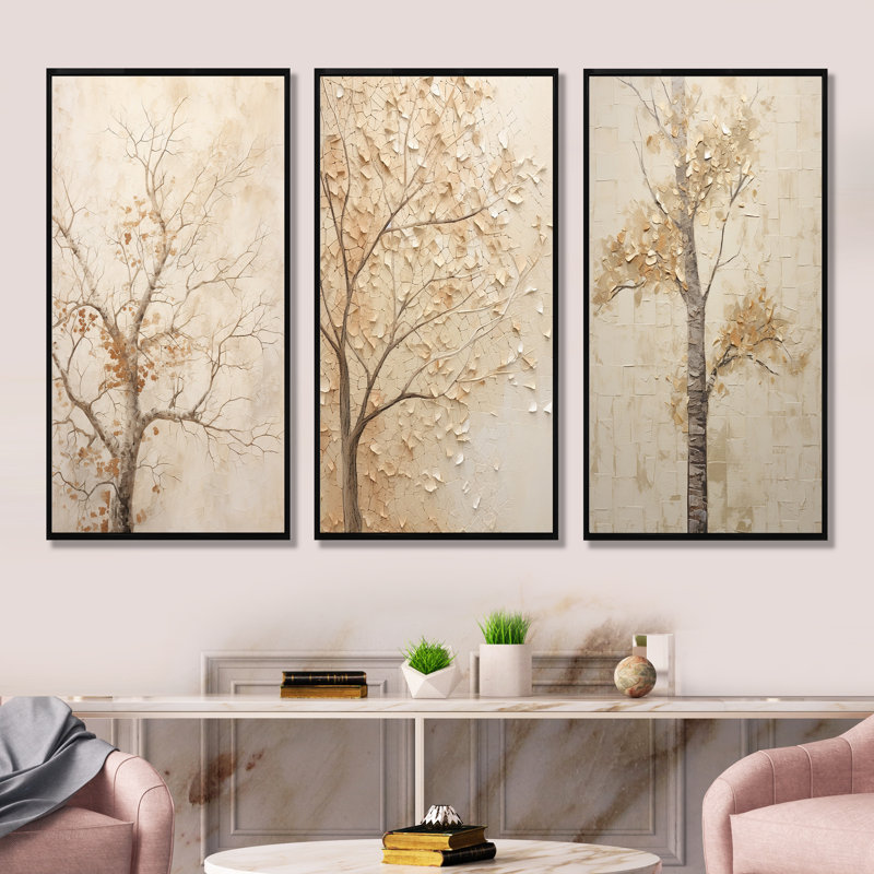 «Minimalisme», arbre d'érable beige solitude, H 28 po x l 36 po, Cadre flottant noir