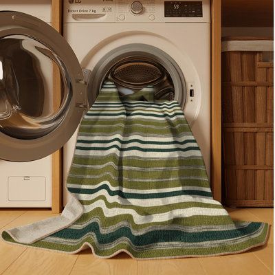  Tapis lavable rayé gris clair olive