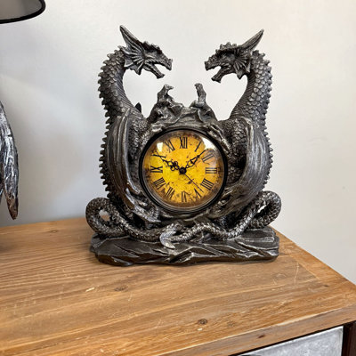 Horloge de table analogique en résine mécanique grise