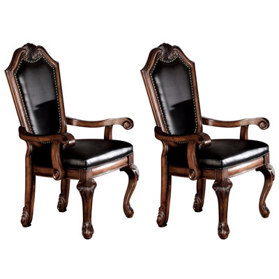 Elegant Dining Chairs Pair, Black And Cherry, Solid Back Construction ,