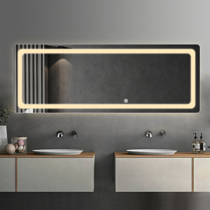 Miroir mural à DEL pleine longueur avec support et 3 lumières réglables, Argent, 16 po x 63 po