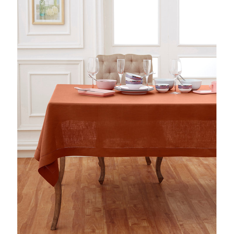 100% Pure Linen Hemstitch Table Cloth - Classic Hemstitch, Cinnamon, 132" x 60"