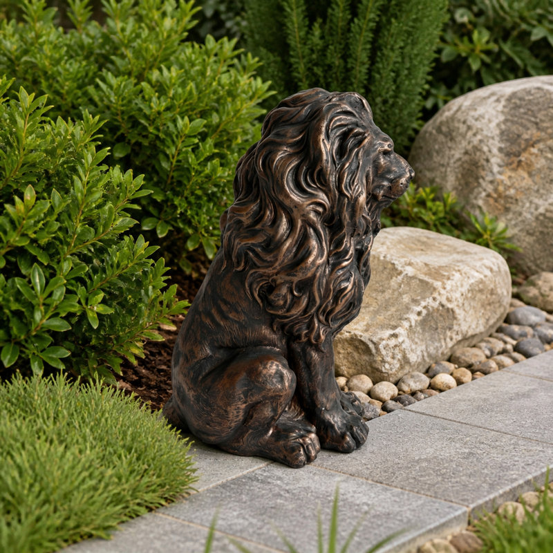 Statue de jardin de lion assis, Brun