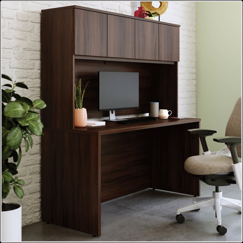 Bureau spacieux de 60 pouces avec huche, poste de travail durable et organisé pour la maison ou le bureau
