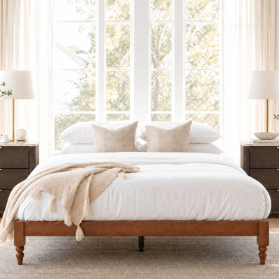Eco‑Friendly Vintage Solid Wood Platform Bed Frame with Mortise‑and‑Tenon Joinery