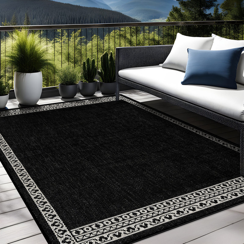 Tapis géométrique intérieur / extérieur, Black, Rectangle 10' x 14'