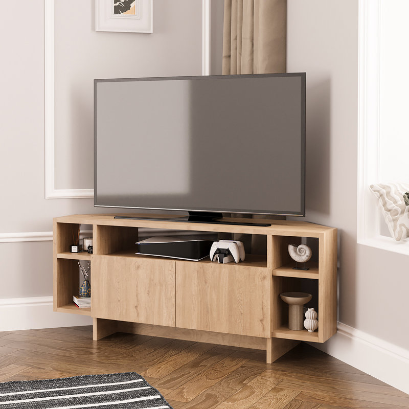 Era Corner TV Unit with Storage for up to 50 Inch TV - Modern TV Stand Cabinet with Shelves, Oak