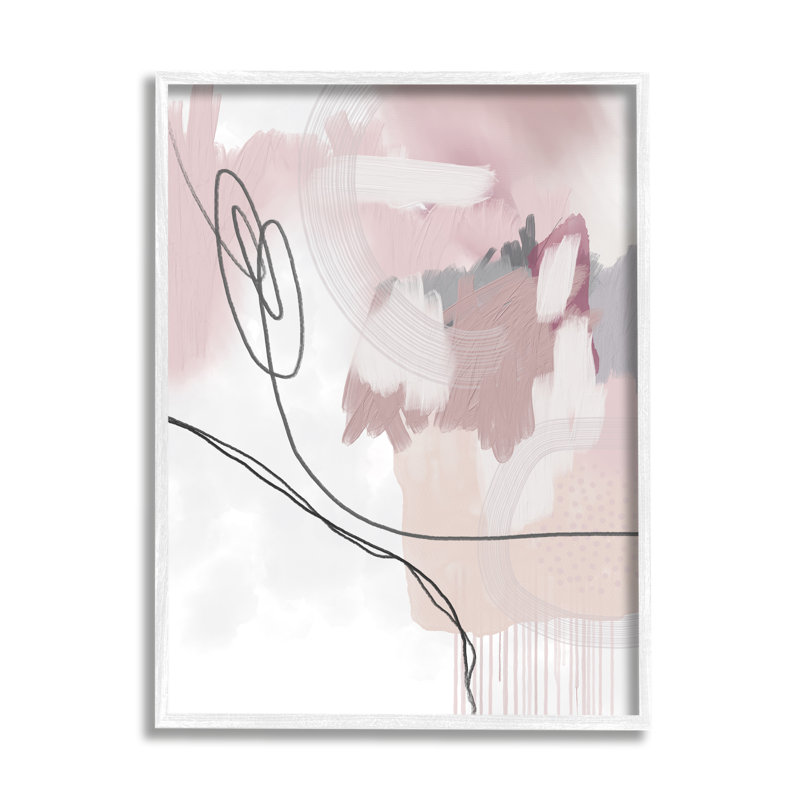 «Busy Soft Pink Abstract Shapes», peinture moderne décontractée surdimensionnée, encadrée blanche, art texturé par Urban Epiphany