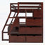 Lit mezzanine double avec 7 tiroirs, 2 tablettes et bureau pour une utilisation multifonctionnelle et peu encombrante au fini espresso