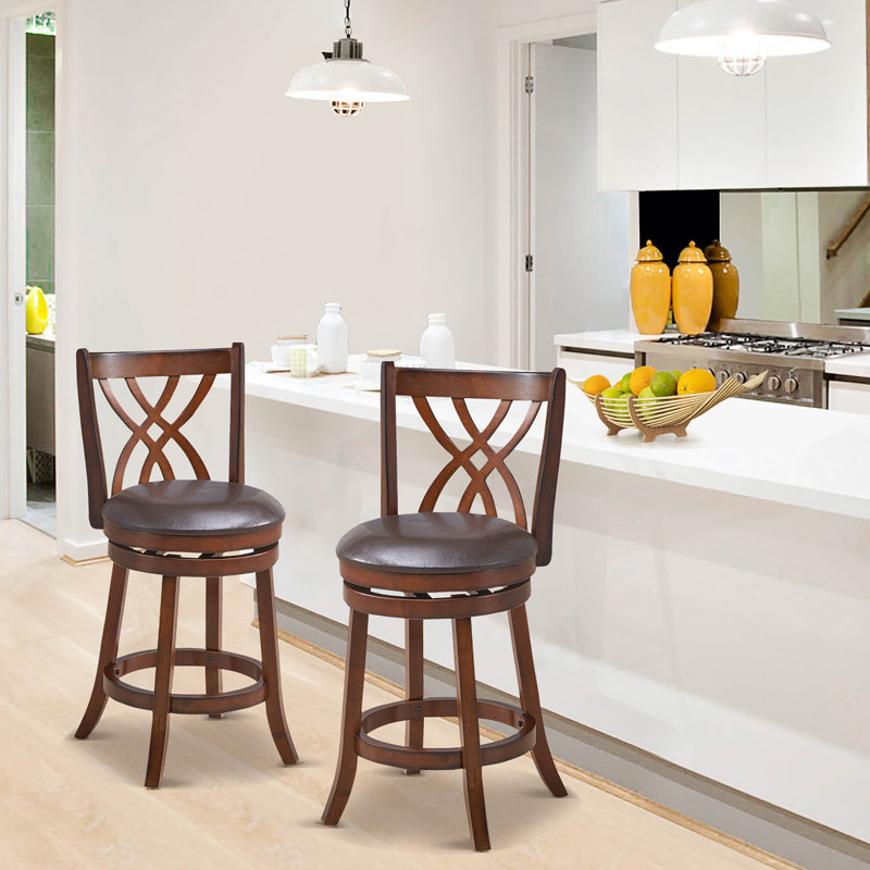 Red Barrel Studio Swivel Counter Height Dining Pub Chairs with Rubber Wood Legs, null, null
