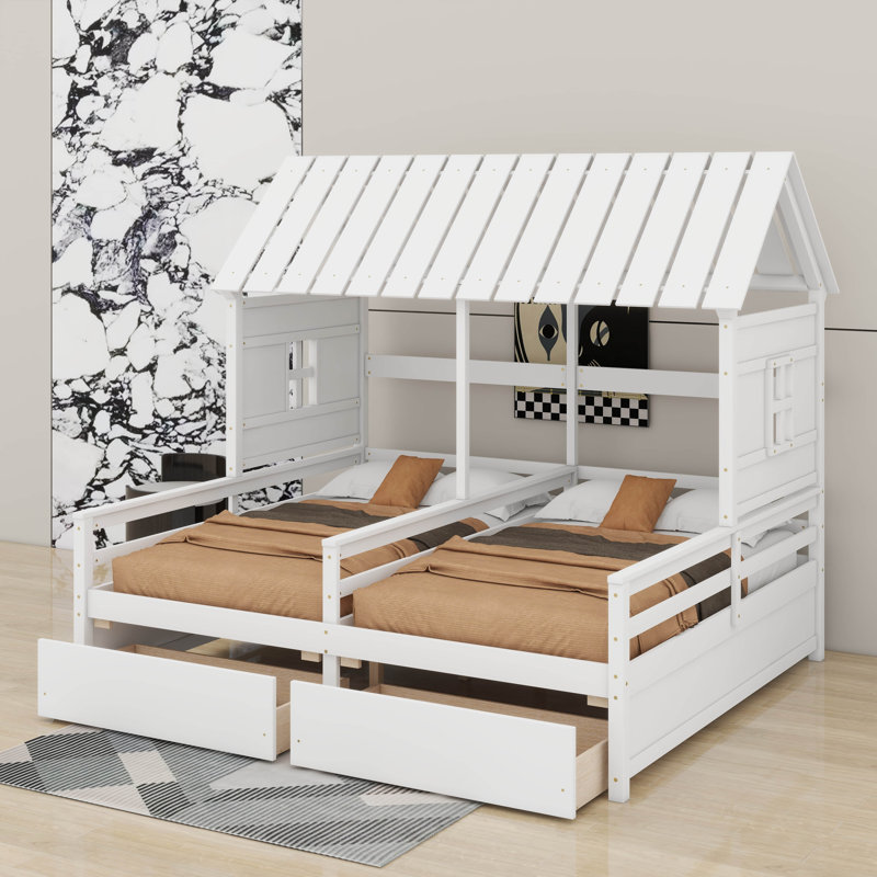 Lit plateforme simple avec 2 tiroirs, Blanc