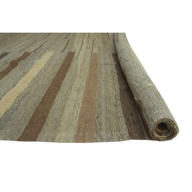 Tapis gris / brun en laine fabriqué à la main Ames