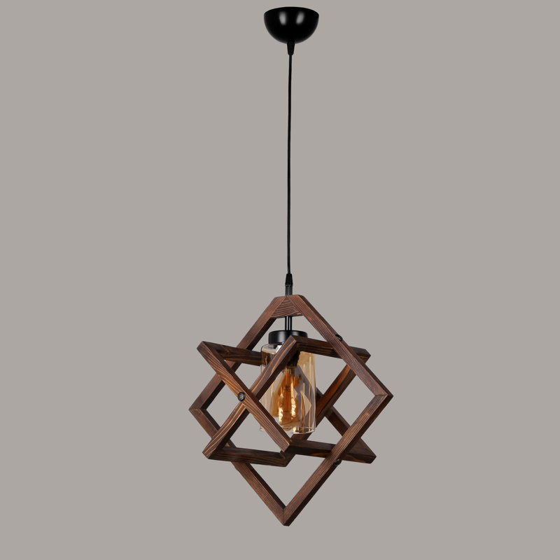 Adjustable Height Wooden Body Geometric Pendant With Glass Cap
