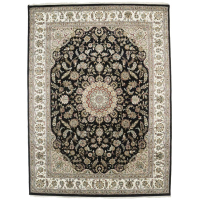 Black Floral 9x12 Indo-nain Oriental Rug
