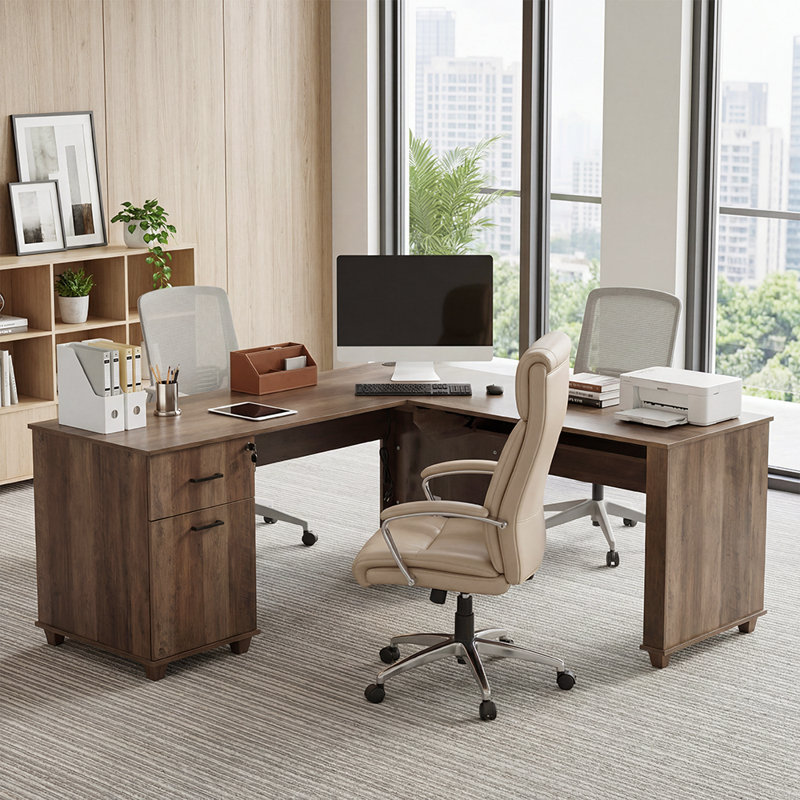 Bureau à domicile en L 71 po à dessus relevable avec tiroirs de rangement, classeur et charge pratique