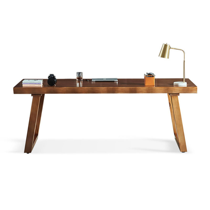 Nut-brown Rectangular Solid Wood Writing desk, 30.71" H x 86.61" W x 35.43" D