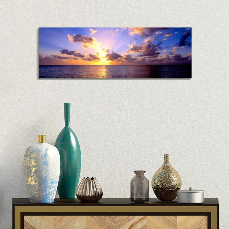Sunset 7 Mile Beach Cayman Islands Caribbean - Panoramic Print on Canvas, Wrapped Canvas, 30.48 cm H x 91.44 cm W x 1.91 cm D