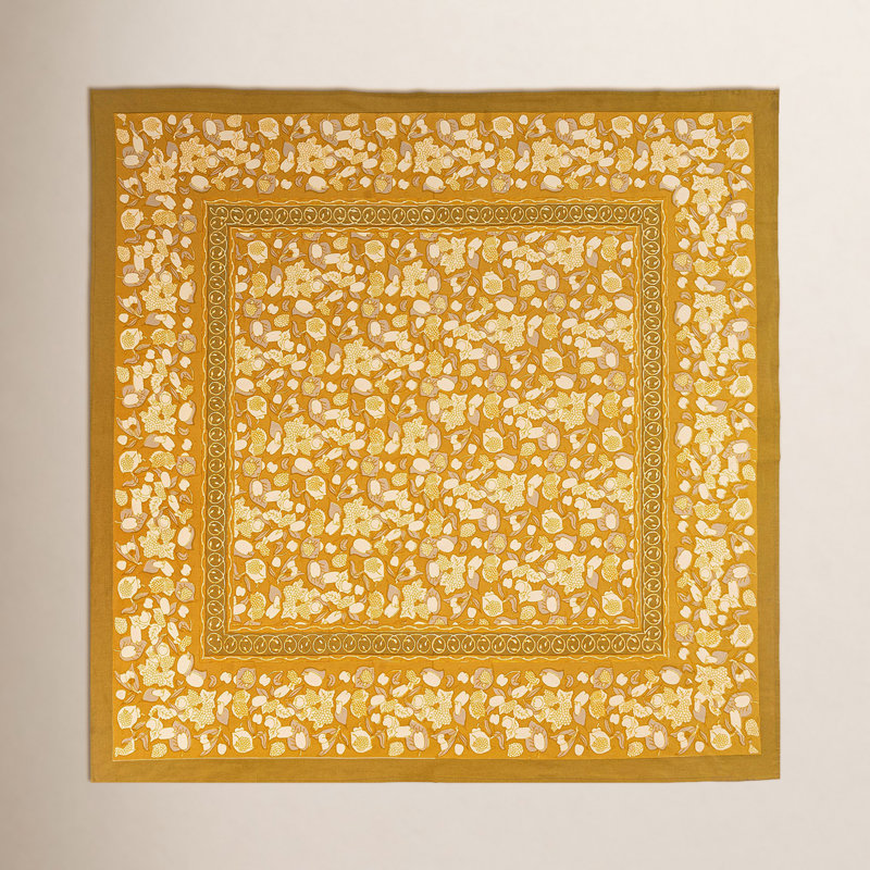Bryssa Cotton Tablecloth, Mustard/Gray, 90" x 90"