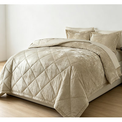 King Comforter Set 7 Pieces Bed in a Bag, Crushed Velvet Flannel Beige Comforter with Sheets Pillowcases Shams, Soft Warm Winter Bedding