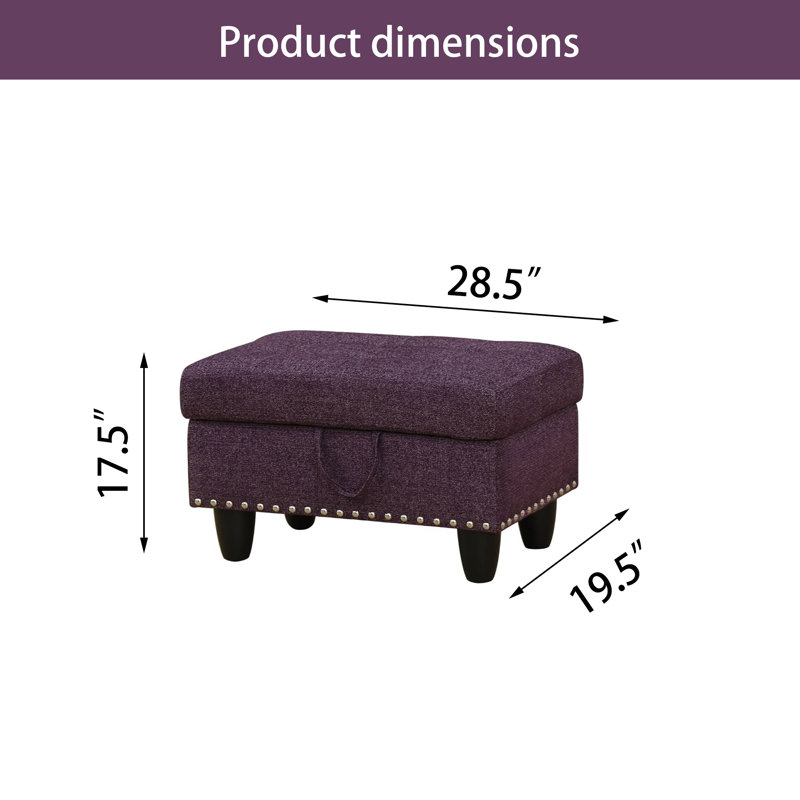 Amaranthus Red Linen Fabric Storage Footstool, Wear-resistant And Breathable Solid Wood Frame, High Elasticity Sponge, Red