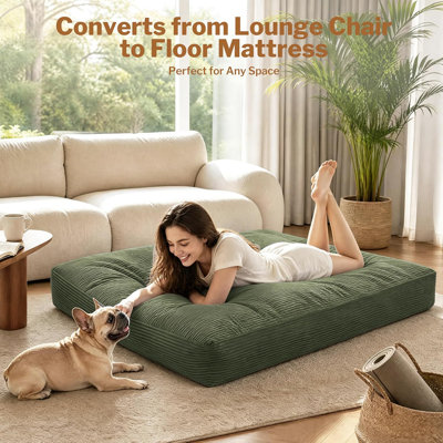 Full Size Green Sofa Bed Mattress Dual Purpose Corduroy Comfortable Durable Foldable Easy Clean Living Room Sofa Mattress