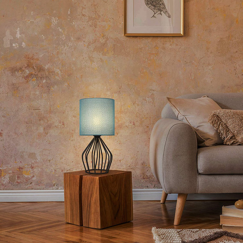 Metal Table Lamp, 14.6" H x 7.09" W  x 7.09" D, Black, Blue