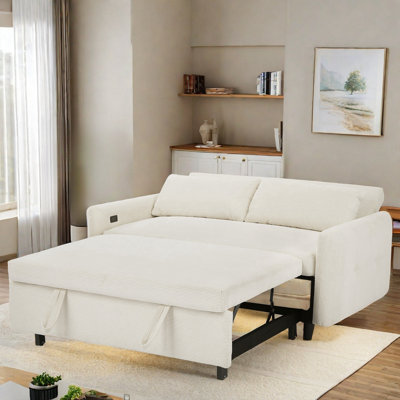 Canapé convertible Hierius avec deux coussins décoratifs, ports USB et dossier réglable