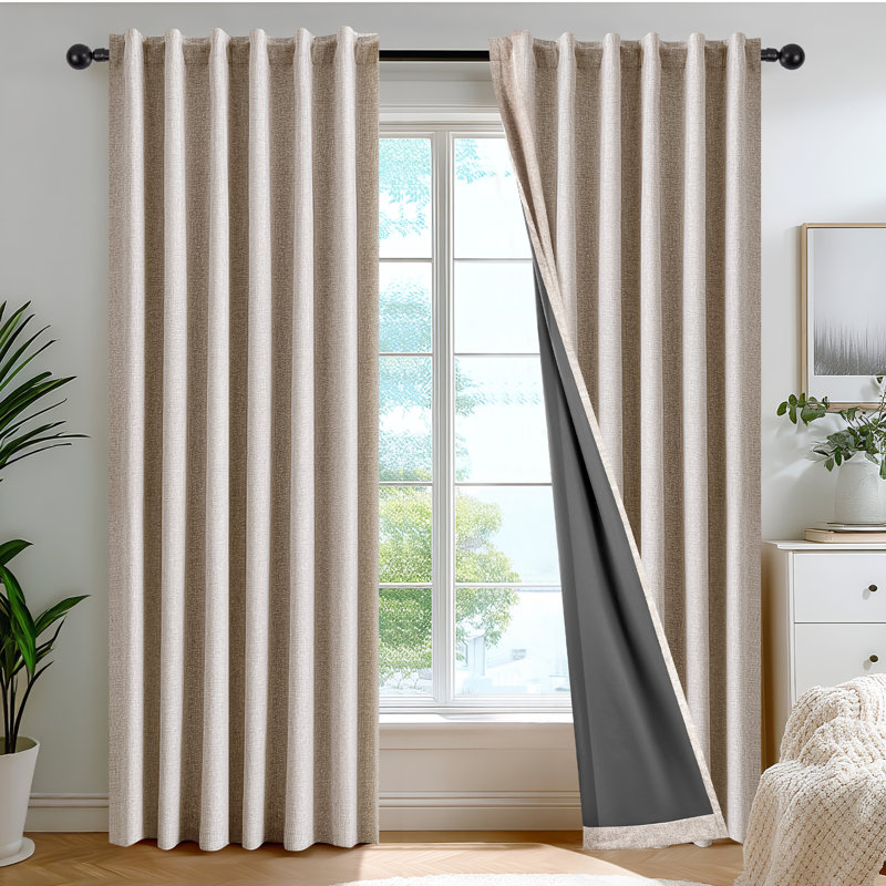 100% Blackout Faux Linen Curtains with TPU Backing – Dual-Layer Noise Reducing & Thermal Insulated Drapes, 52" W x 84" L