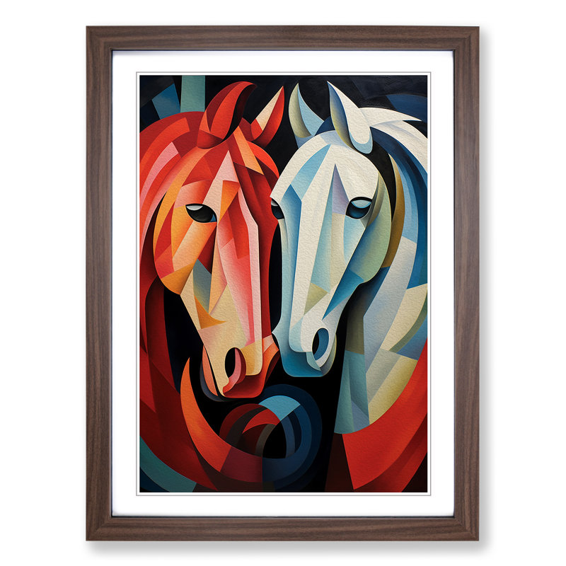 XYZ-FRM-V1223-5237 Pony Cubism No.2 - Single Picture Frame Print on Wood, Walnut, 46cm H x 34cm W x 2cm D