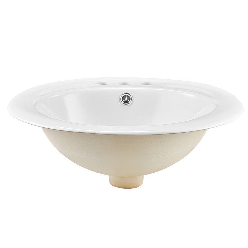 Semi Recessed Bathroom Sink, 19.09 x 16.73 Inch Oval White Ceramic Vessel Sink with Overflow Hole and 3 Faucet Holes, Drop in Modern Lavatory Vanity Bath Wash Bowl Basin, Ideal for Small Spaces