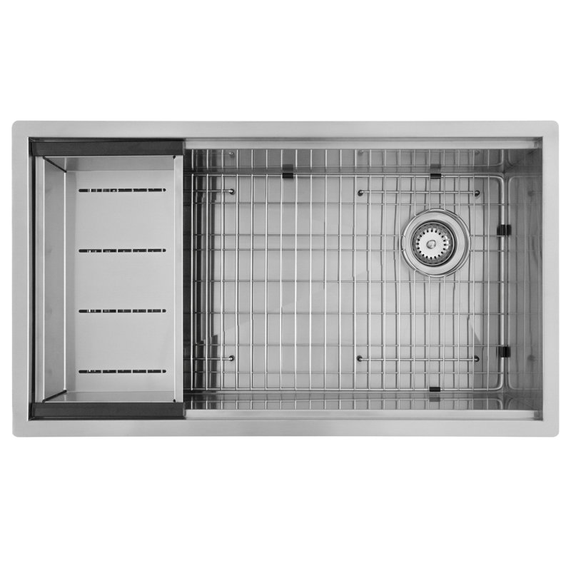 SleekSteel 33 in. x 19 in. 16 Gauge Stainless Steel Undermount Workstation Kitchen Sink with Accessories