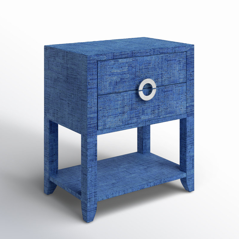 Amelle Raffia 2-Drawer Nightstand, Blue
