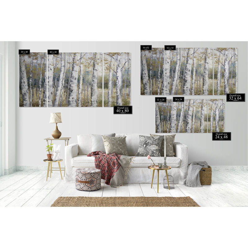 Oversized Hidden Birch Canvas Wall Art Set in Neutral Tones