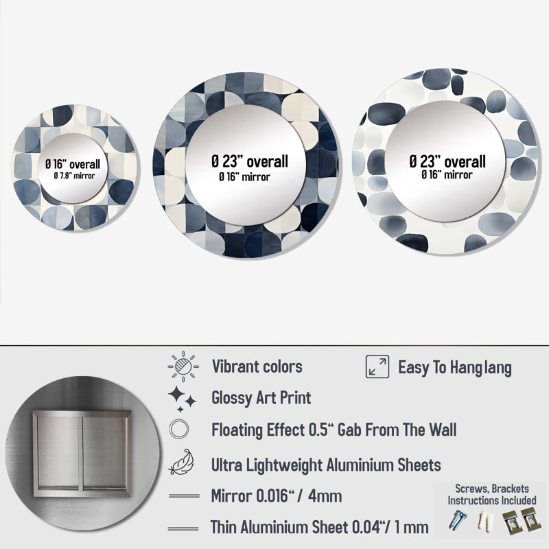 Ellizabeth Metal Round Mirror, Circle Matrix