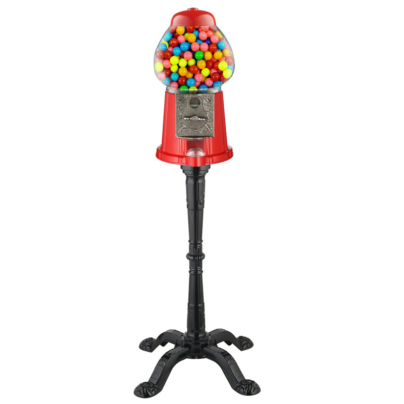 15'' Bubble Gum Machine with Stand - Vintage Style Gum Ball Machine - Style Candy Dispenser Vending Machine with Glass Globe and Metal Base, Red
