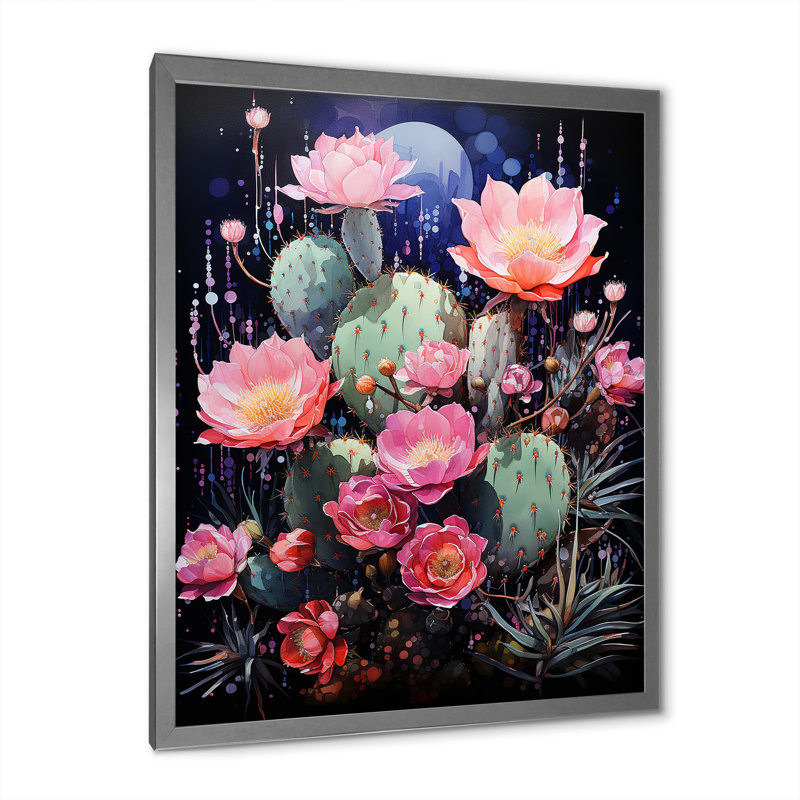 Rose, vert, cactus, désert, royauté, grand - Art floral et botanique sur toile, H 20 po x l 12 po x P 1 po