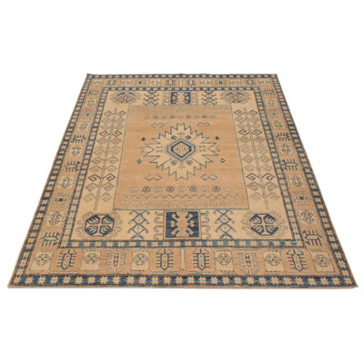 Tapis unique rectangulaire en laine de 1990 Aaniya 6 pi 5 po x 8 pi 10 po brun clair Aaniya