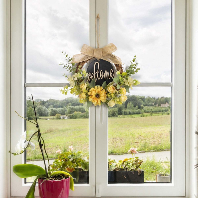 Couronne de rose jaune 16 pouces pour porte d'entrée