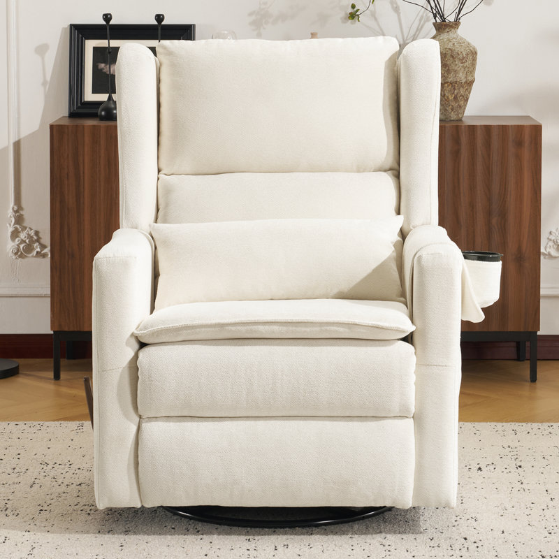 Zeno Manual Recliner With An Adjustable Headrest And Rocking Function，White, White Chenille