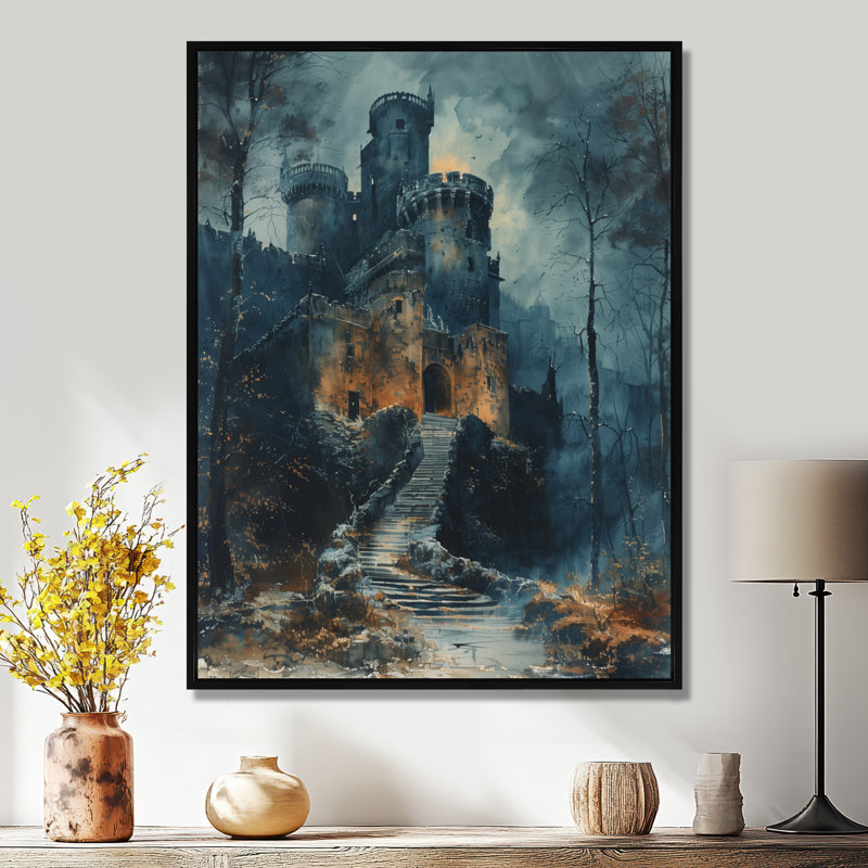 «Gothic Winter Castle of Darkness At Night - Castles», art mural, Toile avec cadre flottant noir, H 20 po x l 12 po x P 1 po