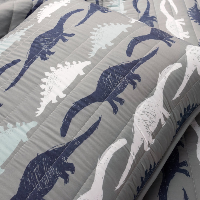 Ensemble de courtepointe réversible en microfibre bleu marine / gris , Courtepointe pour lit simple + 1 taie décorative 