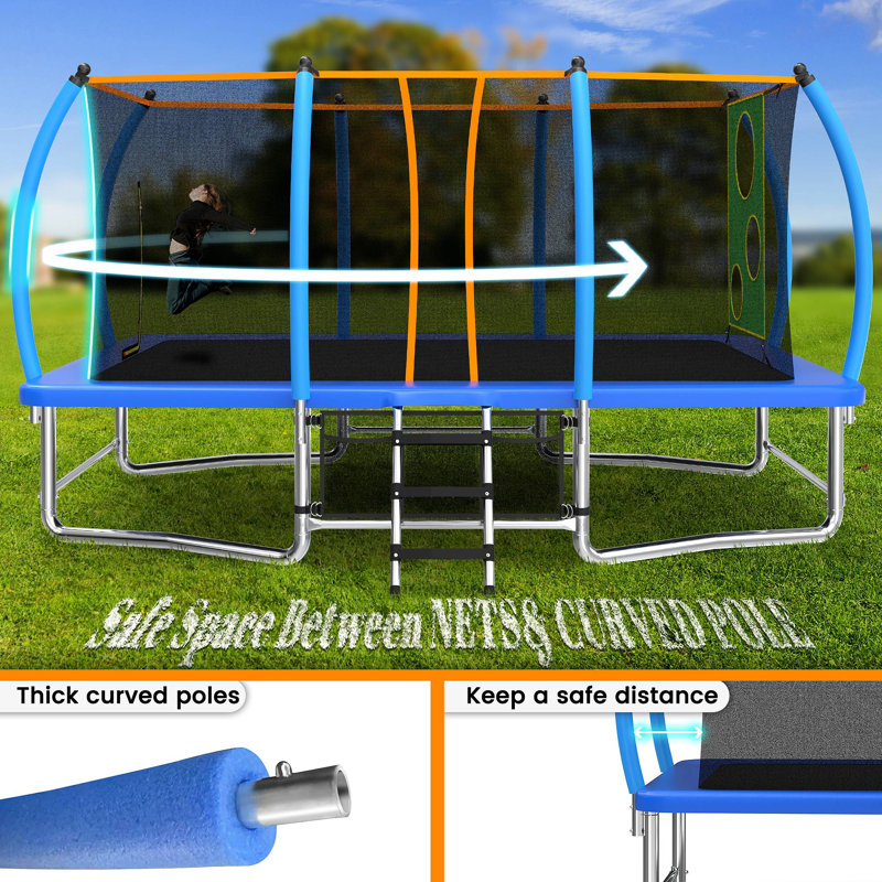 Longue trampoline rectangulaire extérieure pour enfants adultes, Bleu